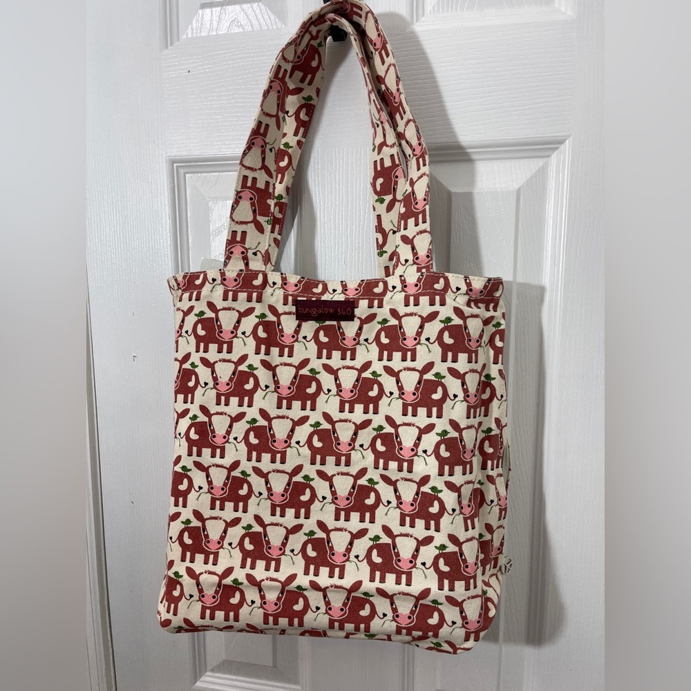 NWT Bungalow 360 Red and Cream Cow Pattern Tote